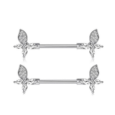 Miqiao 1 pereche 14G oțel inoxidabil zircon picurare ulei fluture inel pentru mamelon bijuterii cu diamante nou