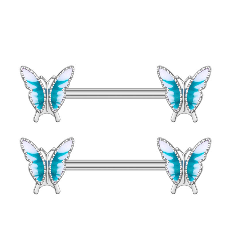 Miqiao 1 pereche 14G oțel inoxidabil zircon picurare ulei fluture inel pentru mamelon bijuterii cu diamante nou