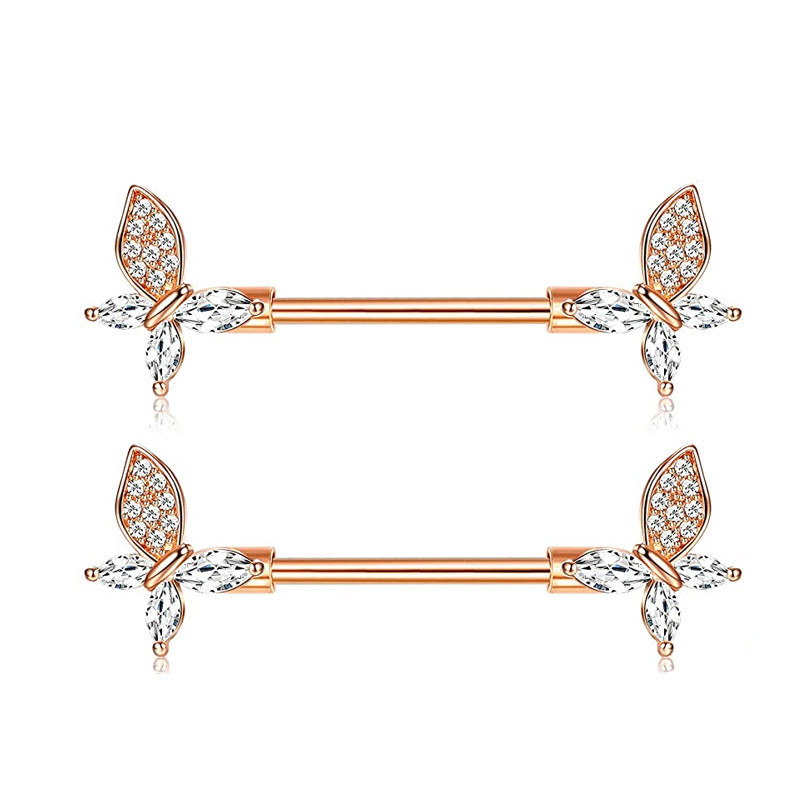 Miqiao 1 pereche 14G oțel inoxidabil zircon picurare ulei fluture inel pentru mamelon bijuterii cu diamante nou