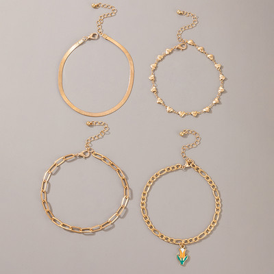 Tocona 4 kom/set Bohemian Heart Corn Anklets Charms Hollow Geometry Adjustabe Foot Chain Bohemian Jewelry for Women 16334