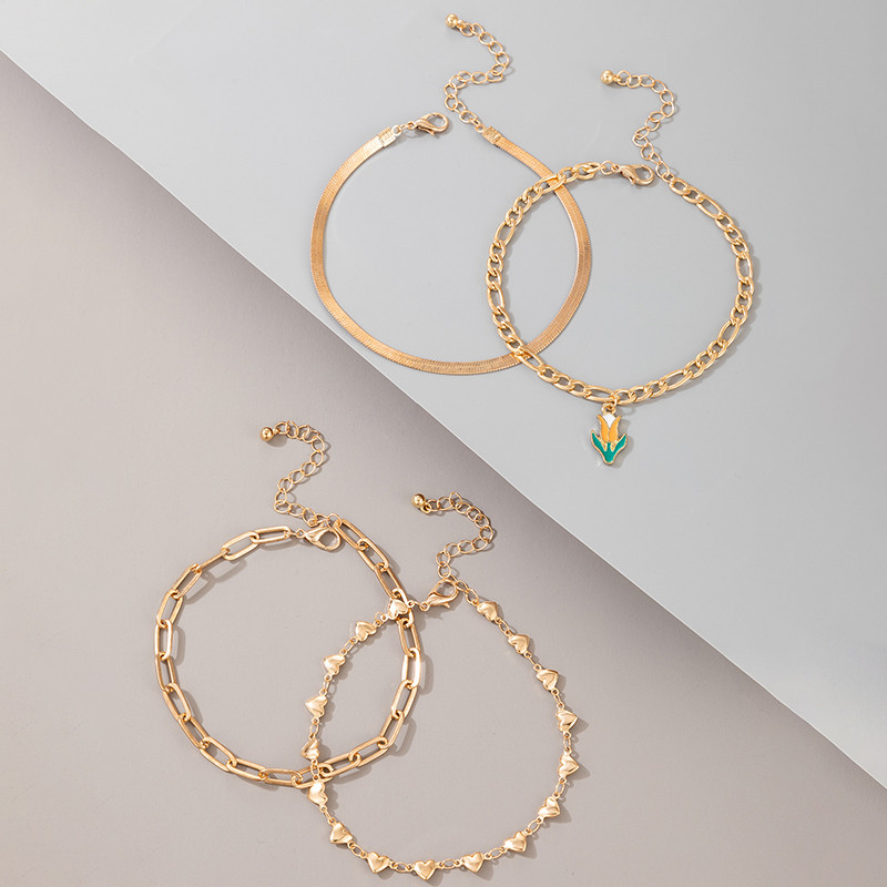 Tocona 4 kom/set Bohemian Heart Corn Anklets Charms Hollow Geometry Adjustabe Foot Chain Bohemian Jewelry for Women 16334