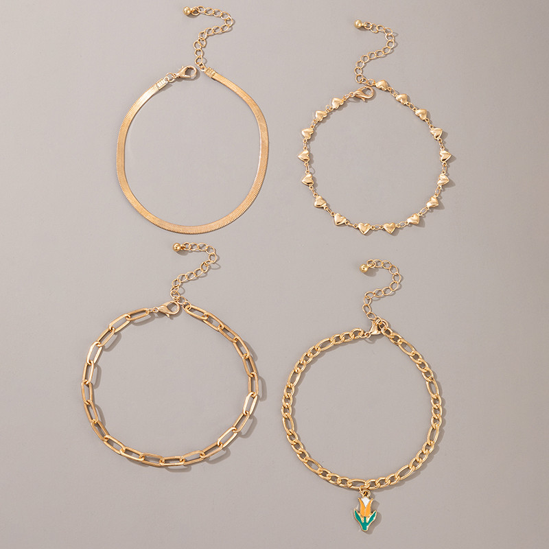 Tocona 4 kom/set Bohemian Heart Corn Anklets Charms Hollow Geometry Adjustabe Foot Chain Bohemian Jewelry for Women 16334