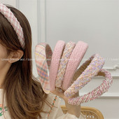 Moda coreeană roz carouri tricotat lână țesătură burete bentiță fetiță dulce accesorii pentru păr pentru femei