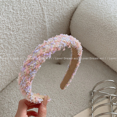 Moda coreeană roz carouri tricotat lână țesătură burete bentiță fetiță dulce accesorii pentru păr pentru femei