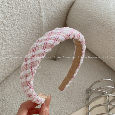 Moda coreeană roz carouri tricotat lână țesătură burete bentiță fetiță dulce accesorii pentru păr pentru femei