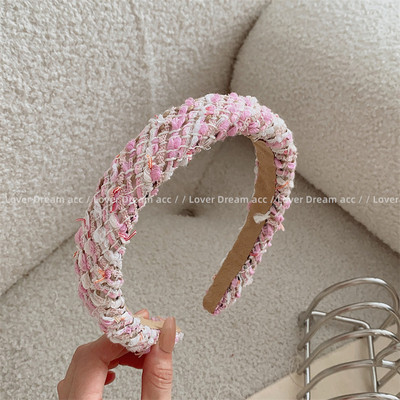 Moda coreeană roz carouri tricotat lână țesătură burete bentiță fetiță dulce accesorii pentru păr pentru femei