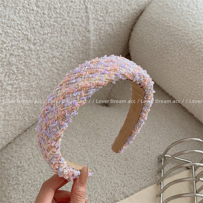 Moda coreeană roz carouri tricotat lână țesătură burete bentiță fetiță dulce accesorii pentru păr pentru femei
