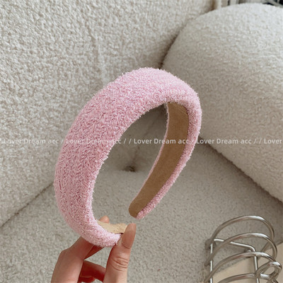 Moda coreeană roz carouri tricotat lână țesătură burete bentiță fetiță dulce accesorii pentru păr pentru femei