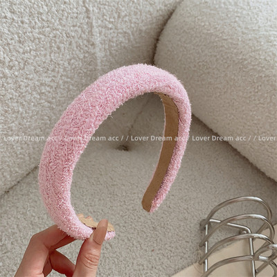 Moda coreeană roz carouri tricotat lână țesătură burete bentiță fetiță dulce accesorii pentru păr pentru femei