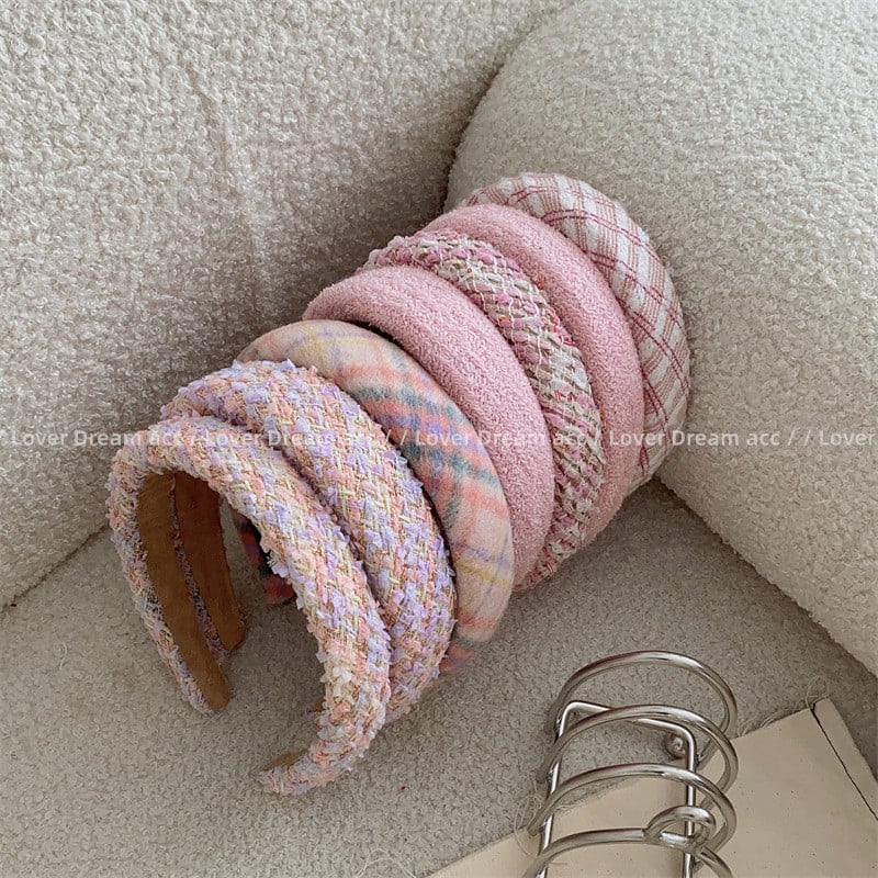 Moda coreeană roz carouri tricotat lână țesătură burete bentiță fetiță dulce accesorii pentru păr pentru femei