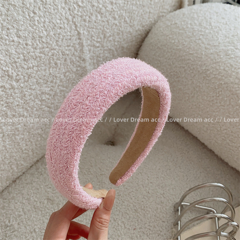 Moda coreeană roz carouri tricotat lână țesătură burete bentiță fetiță dulce accesorii pentru păr pentru femei