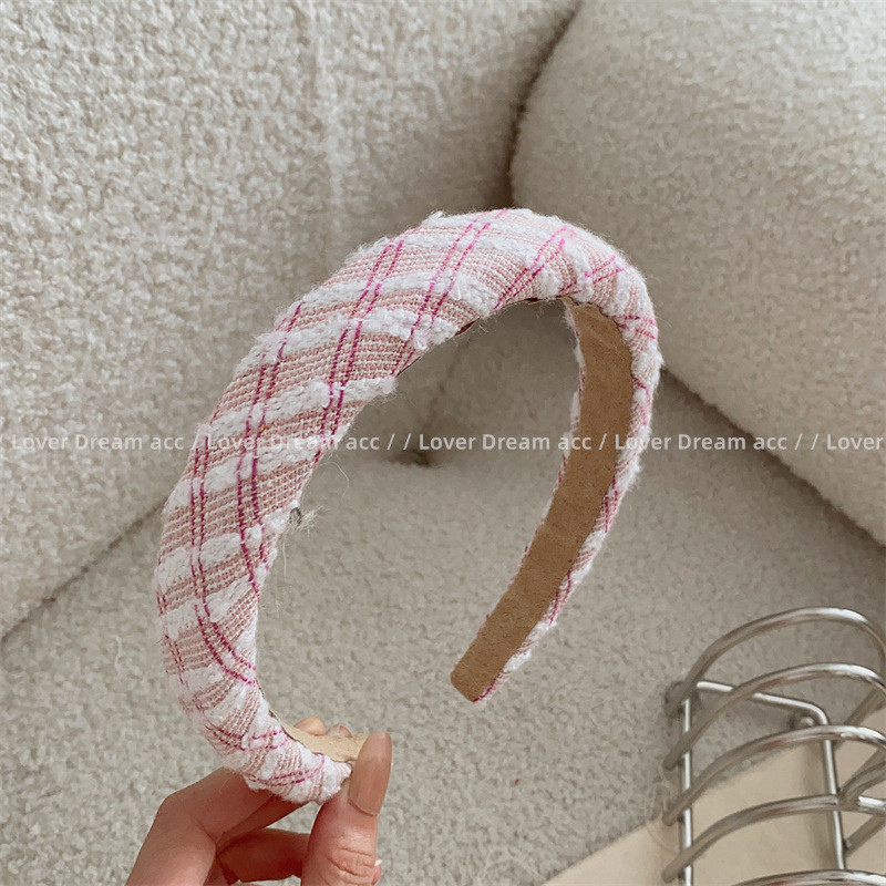 Moda coreeană roz carouri tricotat lână țesătură burete bentiță fetiță dulce accesorii pentru păr pentru femei