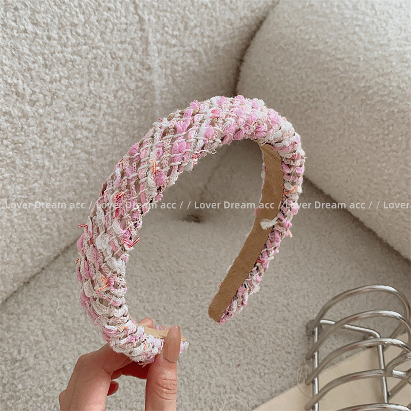 Moda coreeană roz carouri tricotat lână țesătură burete bentiță fetiță dulce accesorii pentru păr pentru femei