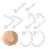 Miqiao 1 buc tijă curbată în formă de L inel invizibil pentru nas din sticlă transparentă pentru nas, unghii în formă de C, piercing pentru nas bijuterii