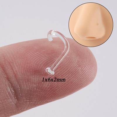 Miqiao 1 buc tijă curbată în formă de L inel invizibil pentru nas din sticlă transparentă pentru nas, unghii în formă de C, piercing pentru nas bijuterii