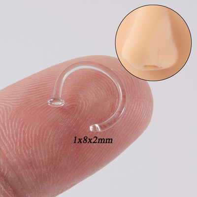 Miqiao 1 buc tijă curbată în formă de L inel invizibil pentru nas din sticlă transparentă pentru nas, unghii în formă de C, piercing pentru nas bijuterii