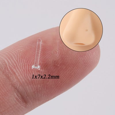 Miqiao 1 buc tijă curbată în formă de L inel invizibil pentru nas din sticlă transparentă pentru nas, unghii în formă de C, piercing pentru nas bijuterii