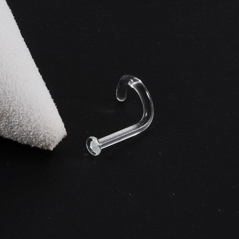 Miqiao 1 buc tijă curbată în formă de L inel invizibil pentru nas din sticlă transparentă pentru nas, unghii în formă de C, piercing pentru nas bijuterii