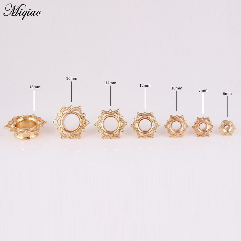 Miqiao 1PC čepići za uši zlatne boje Tuneli za dilatacije ušiju za bušenje Modni nakit za piercing za žene Muškarci 6-16 mm