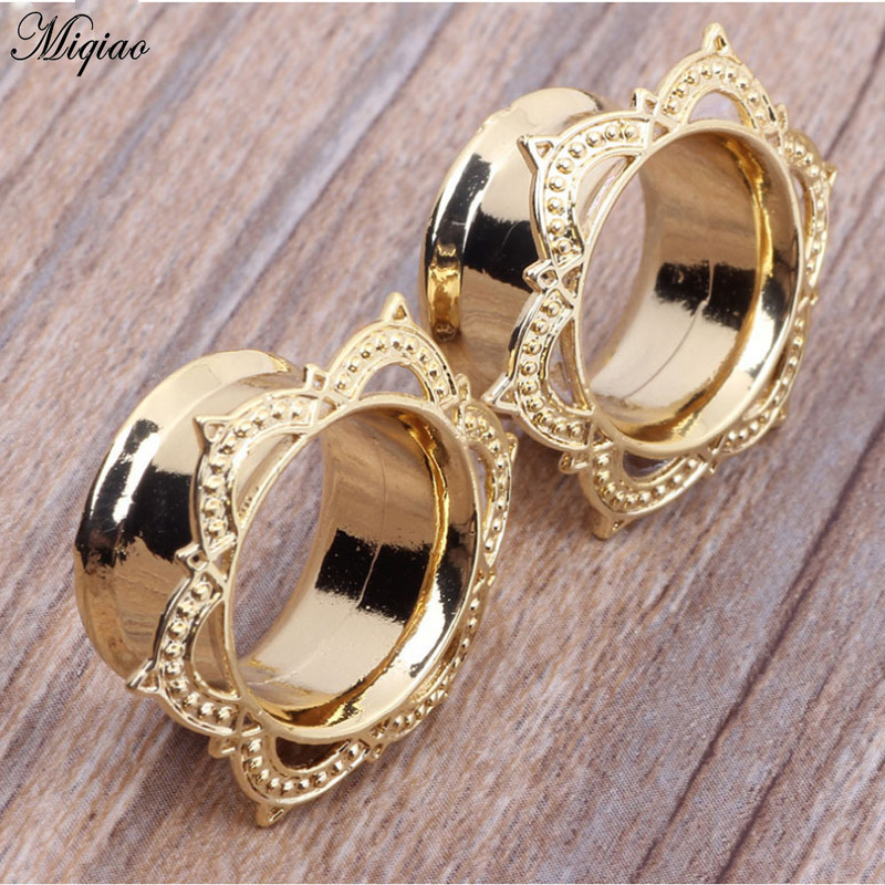 Miqiao 1PC čepići za uši zlatne boje Tuneli za dilatacije ušiju za bušenje Modni nakit za piercing za žene Muškarci 6-16 mm