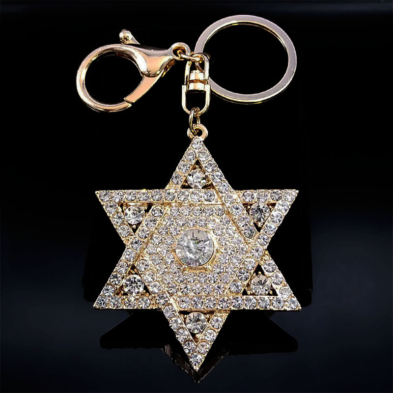 Breloc din cristal strălucitor de modă Breloc David Star Breloc din aliaj cu strass Breloc cu hexagramă Accesorii pentru geantă Bijuterii cadou