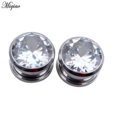 Miqiao 2 buc Cristal Zircon dopuri pentru urechi Tuneluri Surub pentru ureche Se potrivesc cu gemă ureche Calibre pentru carne Expander 6-16 mm Bijuterii pentru corp pentru femei