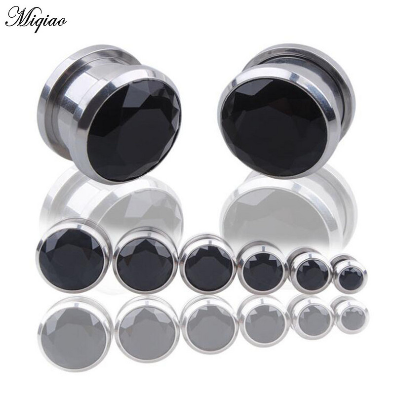 Miqiao 2 buc Cristal Zircon dopuri pentru urechi Tuneluri Surub pentru ureche Se potrivesc cu gemă ureche Calibre pentru carne Expander 6-16 mm Bijuterii pentru corp pentru femei