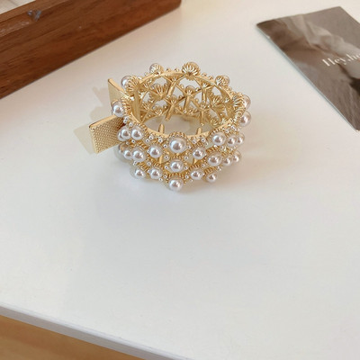 Kórejská móda INS Luxusná perleťová kamienková geometrická sponka do vlasov Vysoký cop vlasová sponka vlasové doplnky pre ženy