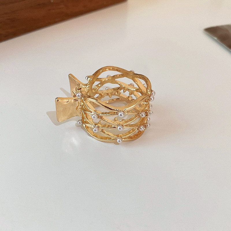 Kórejská móda INS Luxusná perleťová kamienková geometrická sponka do vlasov Vysoký cop vlasová sponka vlasové doplnky pre ženy