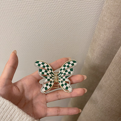 2022 модна черно-бяла шахматна пеперуда щипка за коса за жени щипка за захващане на гърба на главата Геометрична щипка за коса Аксесоари за коса