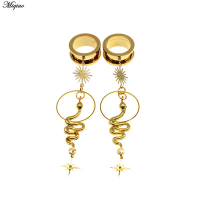 Miqiao 1 pereche de dopuri de urechi din oțel inoxidabil, șarpe de lună, dispozitive de expansiune pentru urechi, bijuterii pentru corp, tuneluri pentru urechi, targi pentru femei și bărbați