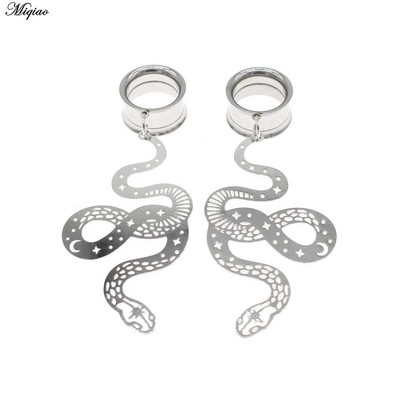 Miqiao 1 pereche de dopuri de urechi din oțel inoxidabil, șarpe de lună, dispozitive de expansiune pentru urechi, bijuterii pentru corp, tuneluri pentru urechi, targi pentru femei și bărbați