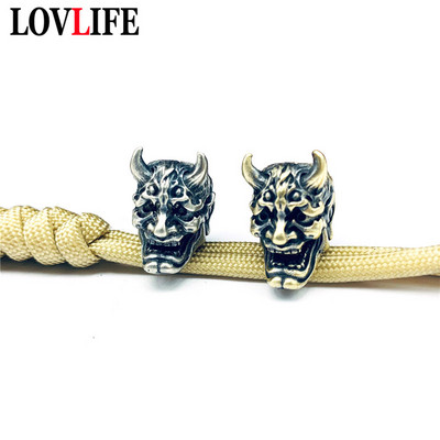 Japāņu spoks Hannija maska Misiņa atslēgu piekariņi Kuloni Vintage Paracord Virve Nazis Pērlītes EDC Āra rīks DIY Rokassprādzes Aksesuāri