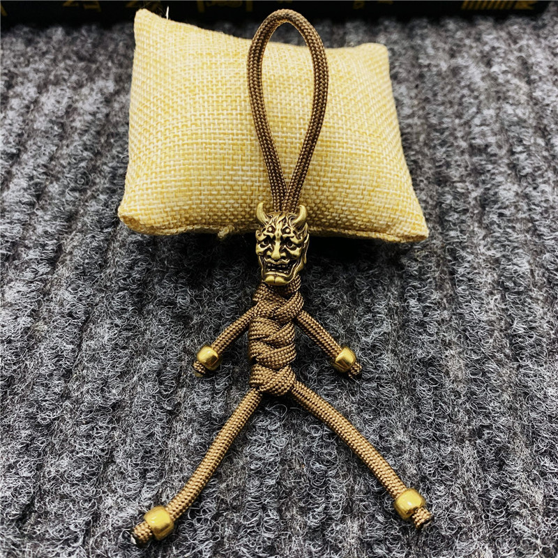 Japanese Ghost Hannya maszk Sárgaréz Kulcstartók Medálok Vintage Paracord Kötél Kés Gyöngyök EDC Kültéri Szerszám Barkács karkötők Kiegészítők