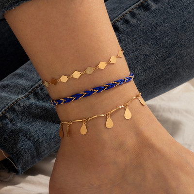 Tocona Bohemian Water Drop Tassel Glezens за жени Етнически стил Handwork Weave Geometry Foot Chains Бижута 3 бр./компл. 15678