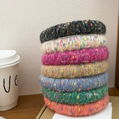 Banda de păr retro toamnă iarnă din lână pentru fată, simplă, minunată, colorată, bentiță de păr pentru femei, cu burete largi