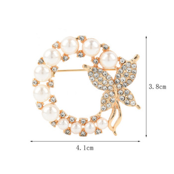 Елегантна брошка с перлена пеперуда, игла с кристали, аксесоари за дрехи, златен цвят, бижута за сватбено тържество, брошка с кръгла форма