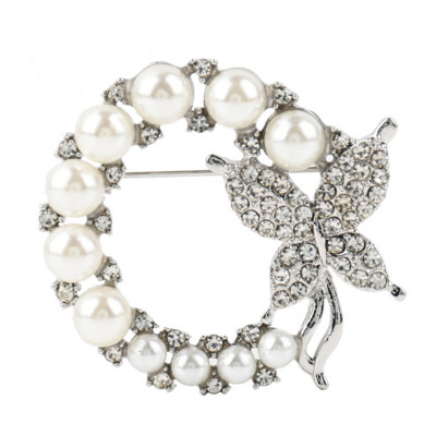 Елегантна брошка с перлена пеперуда, игла с кристали, аксесоари за дрехи, златен цвят, бижута за сватбено тържество, брошка с кръгла форма