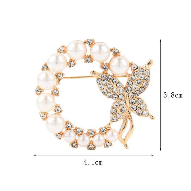 Елегантна брошка с перлена пеперуда, игла с кристали, аксесоари за дрехи, златен цвят, бижута за сватбено тържество, брошка с кръгла форма