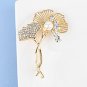 Zircon Pearl Golden Ginkgo Biloba Corsage Pin Brosa pentru femei Palarie Esarfa Rucsac Accesorii