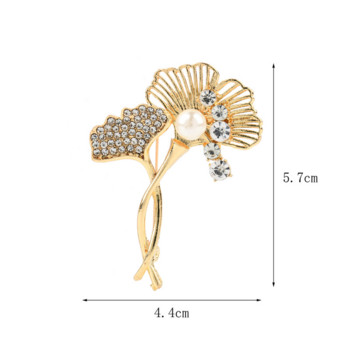 Цирконова перла Златен гинко билоба Корсаж Брошка игла за жени Шапка Шал Раница Аксесоари