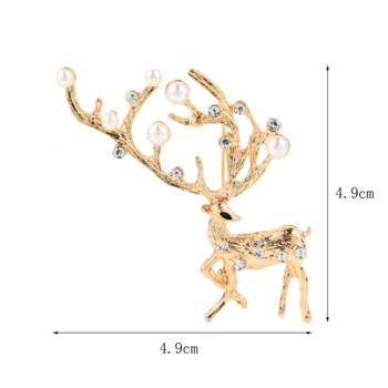 Изящна емайлирана перлена кристална метална брошка с коледни елени за жени, модни зимни новогодишни бижута, игли, подарък