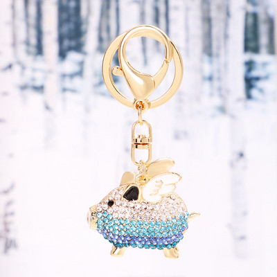 Breloc drăguț cu stras de cristal, aripă de porc, animal zodiacal, porc, porc, breloc, suport pentru chei, geantă, accesorii pandantiv, breloc