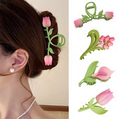 Agrafe de prindere cu flori de lalele din metal vopsit colorat de modă coreeană pentru femei 2022 de vară pentru fete drăguțe pentru agrafe de păr cu gheare