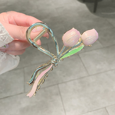 Agrafe de prindere cu flori de lalele din metal vopsit colorat de modă coreeană pentru femei 2022 de vară pentru fete drăguțe pentru agrafe de păr cu gheare