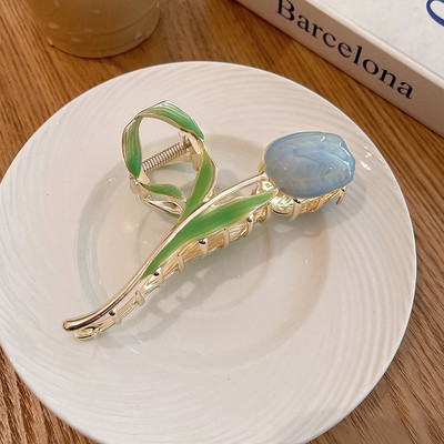 Agrafe de prindere cu flori de lalele din metal vopsit colorat de modă coreeană pentru femei 2022 de vară pentru fete drăguțe pentru agrafe de păr cu gheare