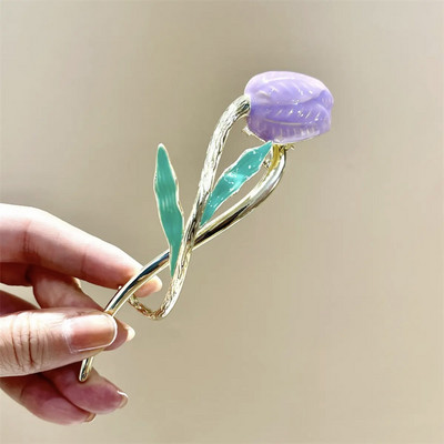 Agrafe de prindere cu flori de lalele din metal vopsit colorat de modă coreeană pentru femei 2022 de vară pentru fete drăguțe pentru agrafe de păr cu gheare