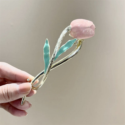 Agrafe de prindere cu flori de lalele din metal vopsit colorat de modă coreeană pentru femei 2022 de vară pentru fete drăguțe pentru agrafe de păr cu gheare