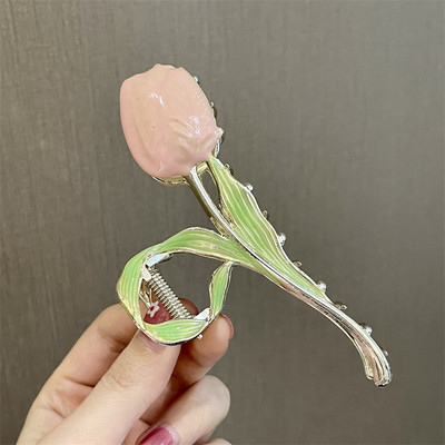 Agrafe de prindere cu flori de lalele din metal vopsit colorat de modă coreeană pentru femei 2022 de vară pentru fete drăguțe pentru agrafe de păr cu gheare