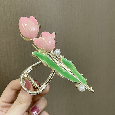 Agrafe de prindere cu flori de lalele din metal vopsit colorat de modă coreeană pentru femei 2022 de vară pentru fete drăguțe pentru agrafe de păr cu gheare